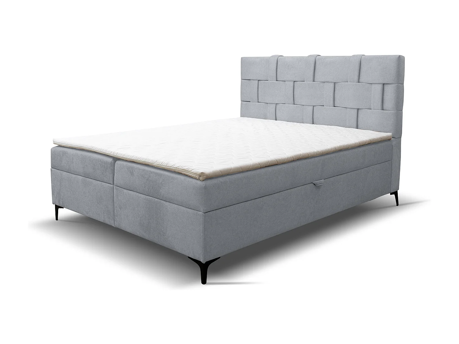 Lit boxspring Charlotte avec 2 coffres de rangement, lit rembourré Dimensions: 140x200 cm, couleur: gris, tissu velours