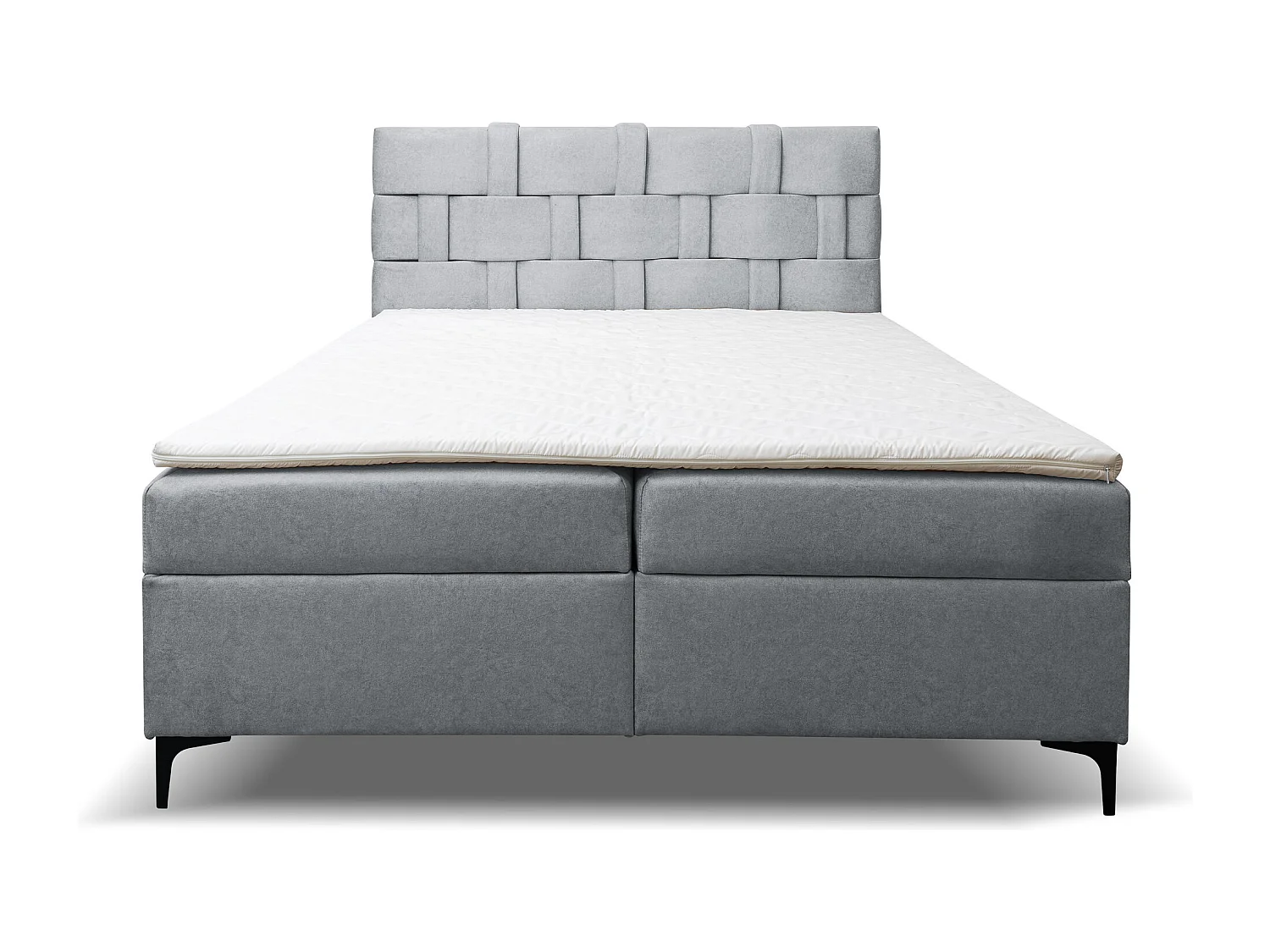 Lit boxspring Charlotte avec 2 coffres de rangement, lit rembourré Dimensions: 140x200 cm, couleur: gris, tissu velours