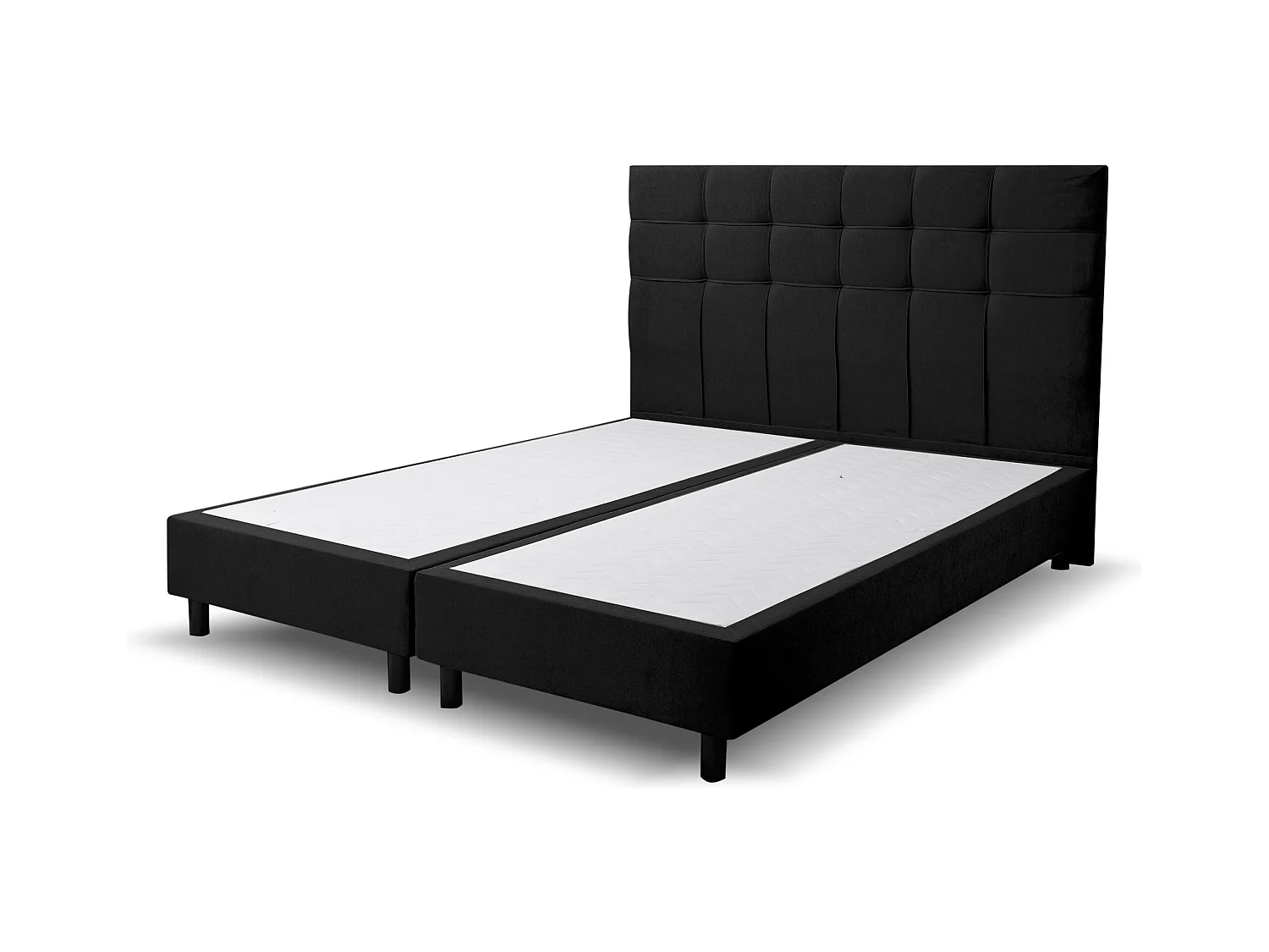 Lit boxspring Kansas, lit rembourré Dimensions : 160x200 cm, couleur : noir, tissu velours, lit double avec matelas Bonell H3 et surmatelas inclus
