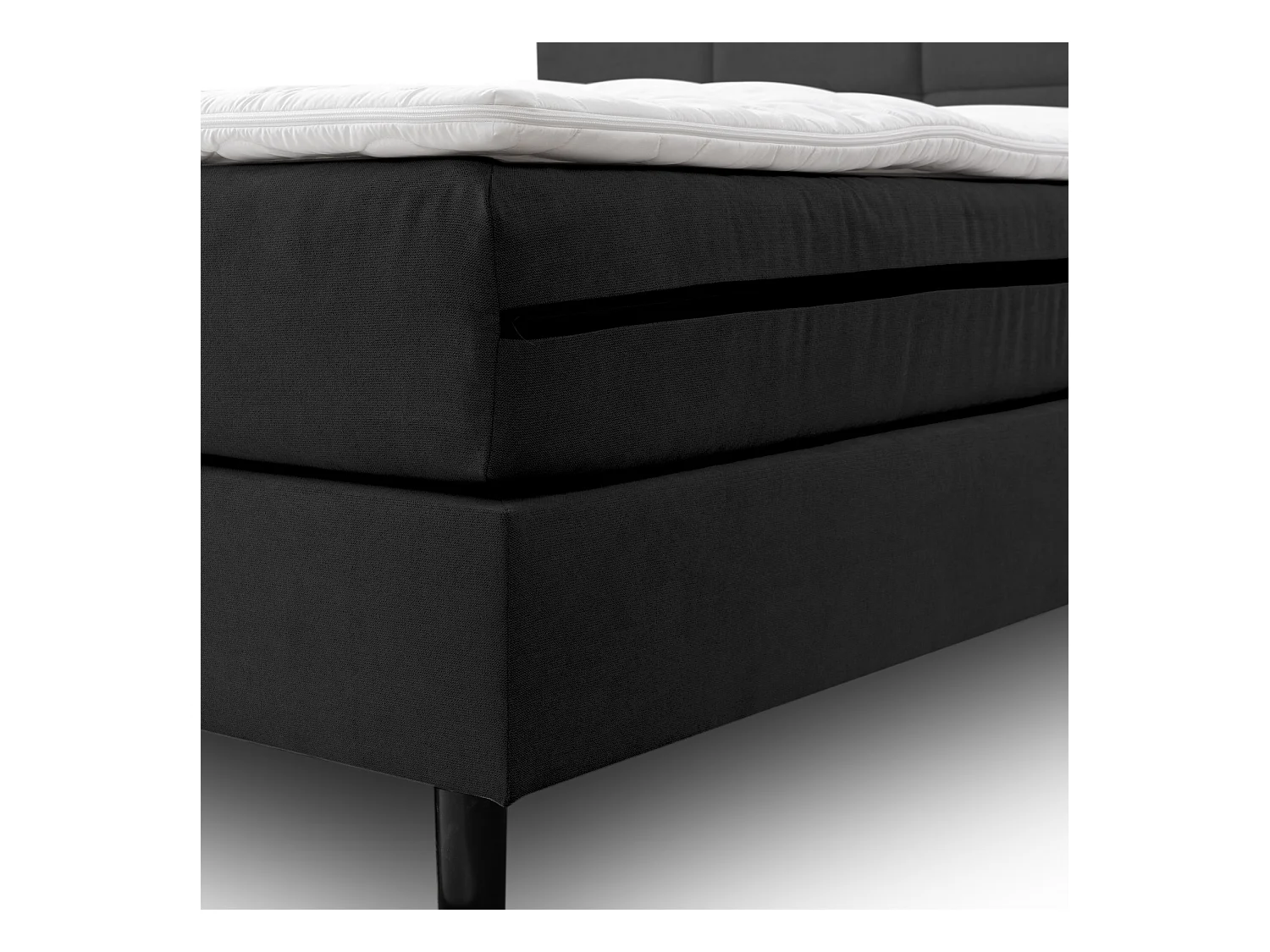 Lit boxspring Kansas, lit rembourré Dimensions : 160x200 cm, couleur : noir, tissu velours, lit double avec matelas Bonell H3 et surmatelas inclus