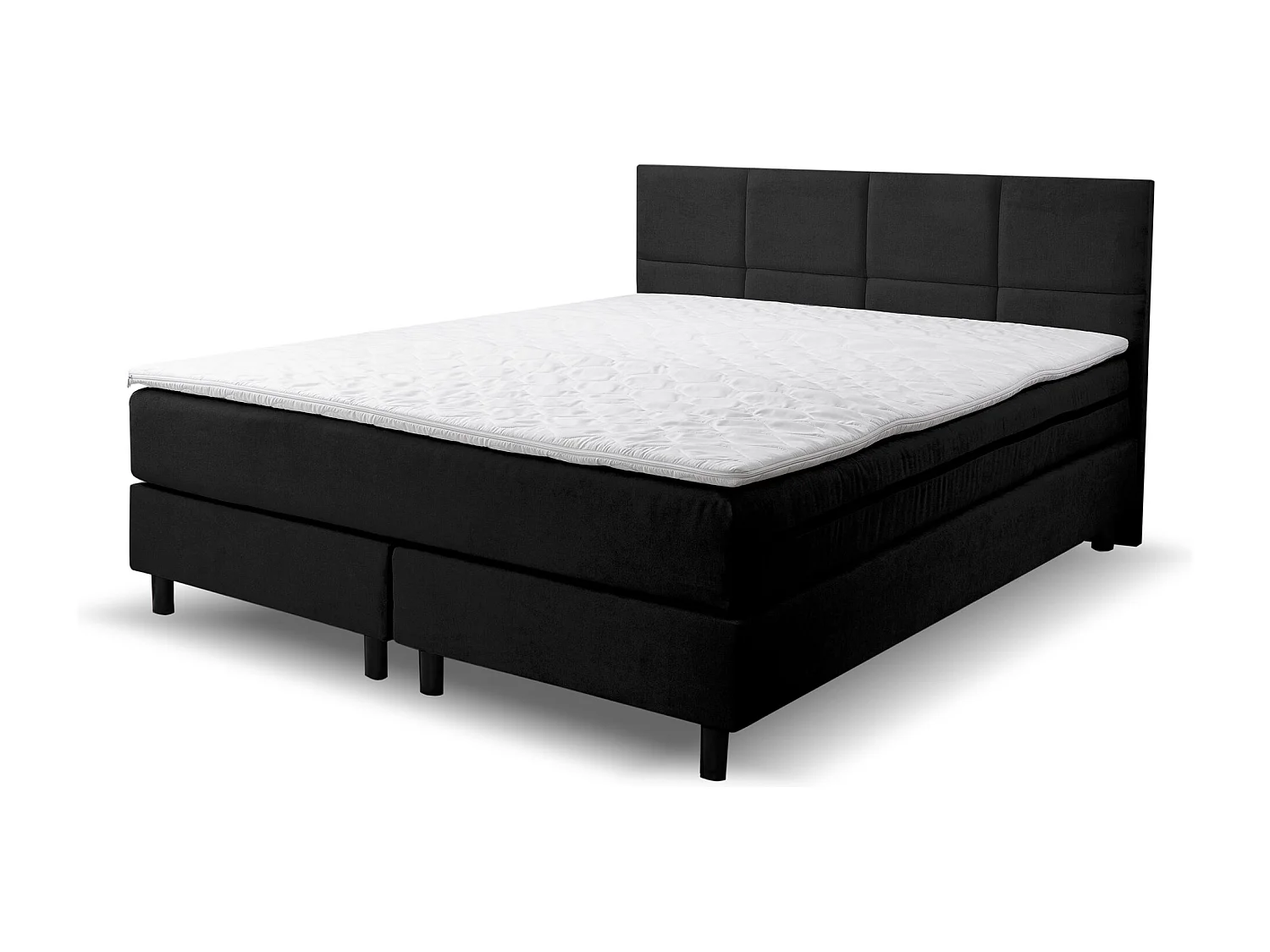 Lit boxspring Kansas, lit rembourré Dimensions : 160x200 cm, couleur : noir, tissu velours, lit double avec matelas Bonell H3 et surmatelas inclus