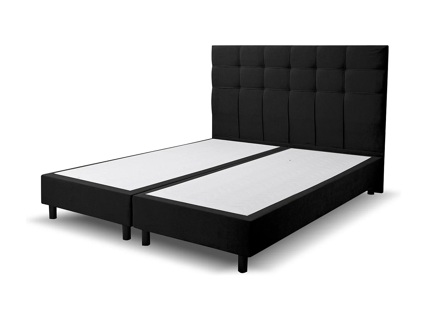 Lit boxspring Kansas, lit rembourré Dimensions : 160x200 cm, couleur : noir, tissu velours, lit double avec matelas Bonell H3 et surmatelas inclus
