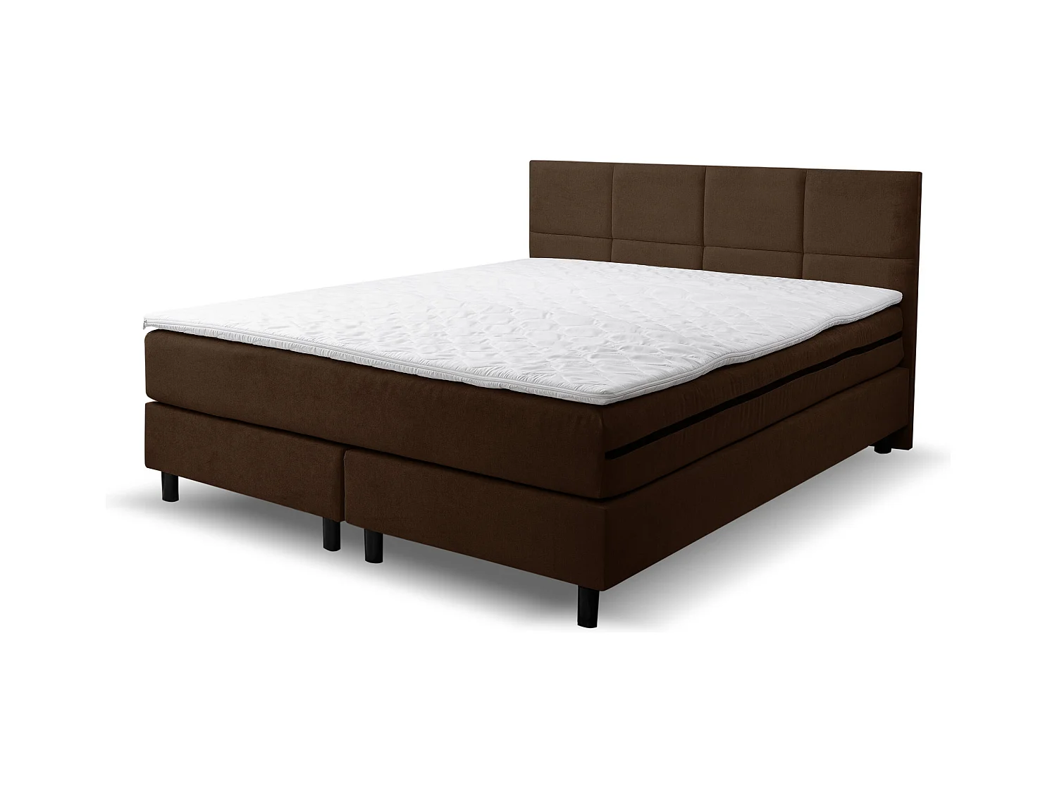 Lit boxspring Kansas, lit rembourré Dimensions : 180x200 cm, couleur : marron, tissu velours, lit double avec matelas Bonell H3 et surmatelas inclus