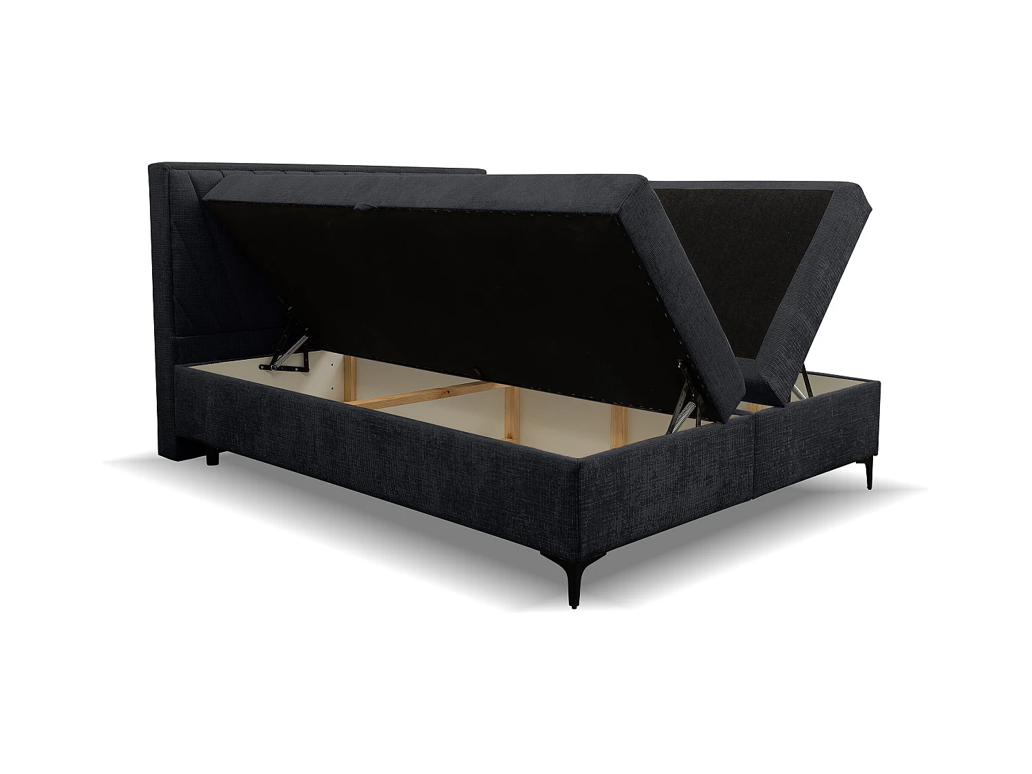 Lit boxspring Cimone avec 2 coffres de rangement, lit rembourré Dimensions: 160x200 cm, couleur: noir, tissu velours
