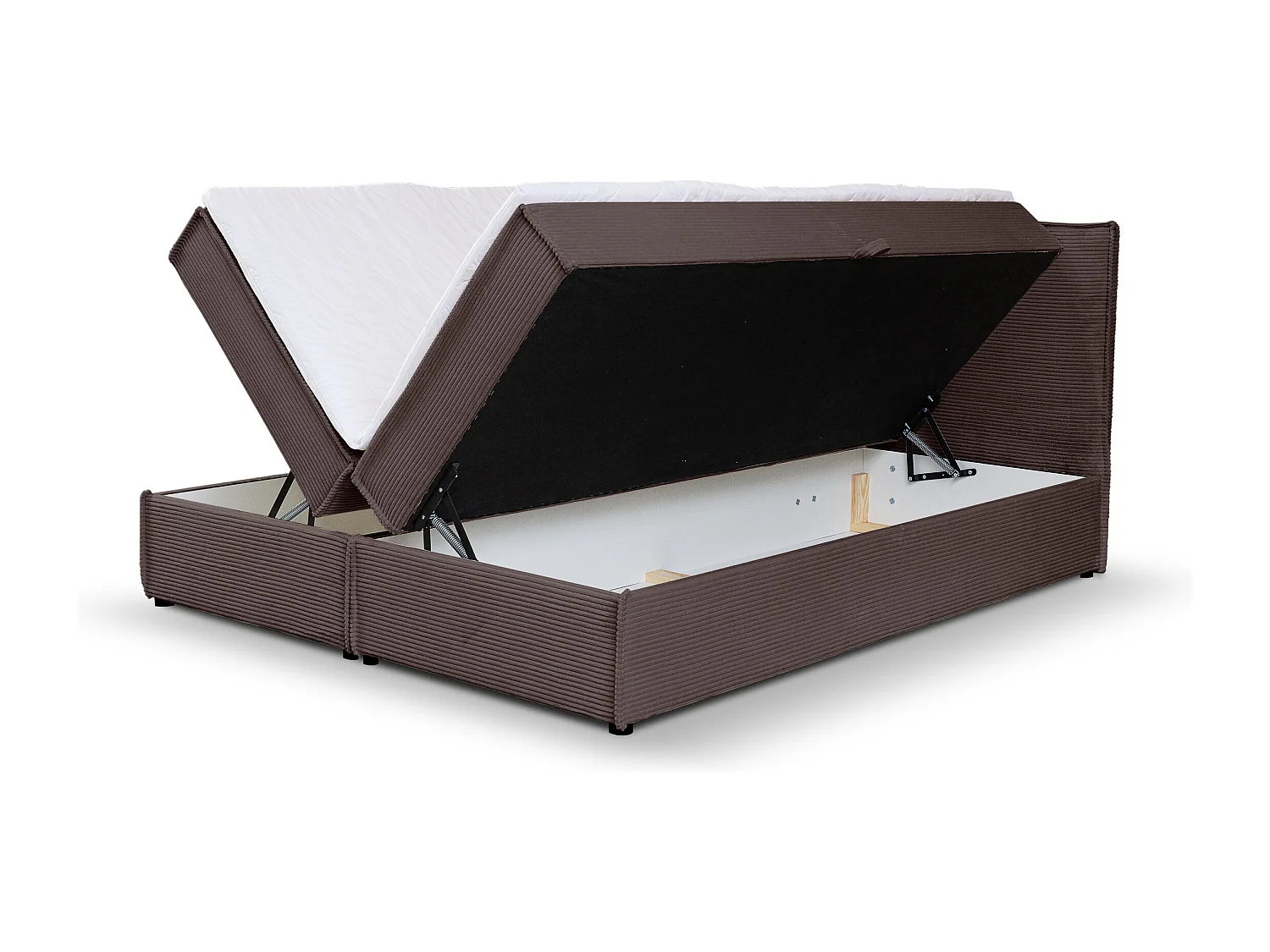 Lit boxspring GLORIA avec 2 coffres de rangement, lit rembourré Dimensions: 140x200, couleur: marron, tissu cordé
