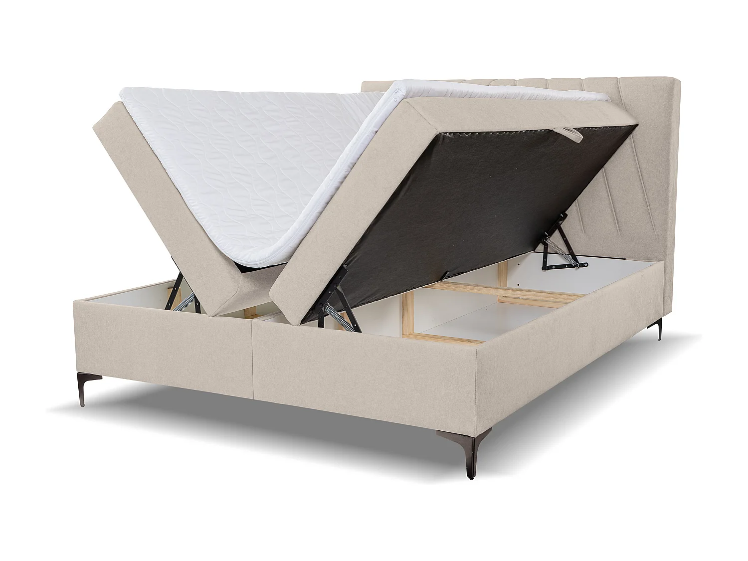 Lit boxspring CAPRI avec 2 coffres de rangement, lit rembourré Dimensions: 180x200 cm, couleur: beige, tissu velours