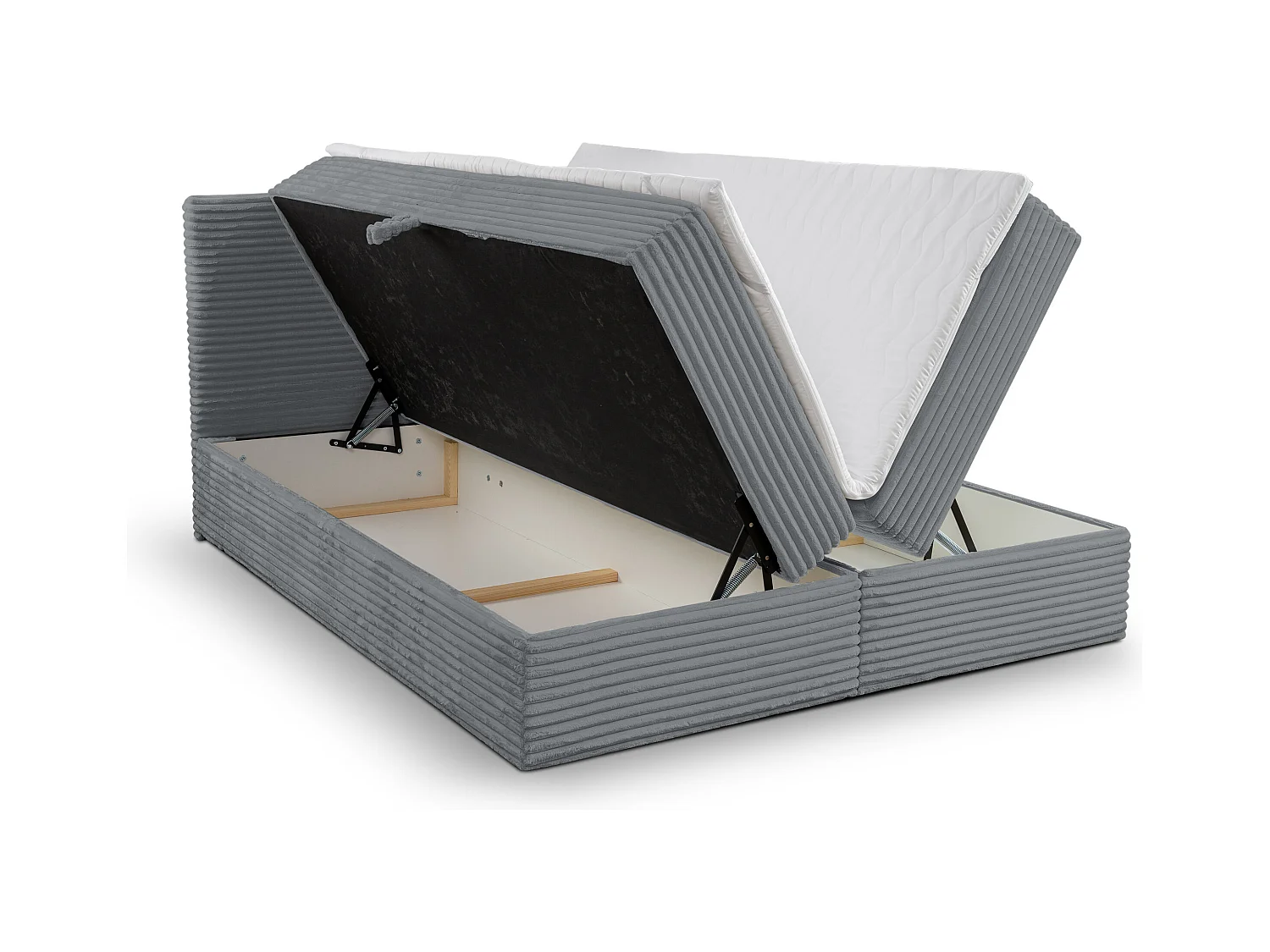 Lit boxspring Tilly avec 2 tiroirs de rangement, lit rembourré Dimensions: 160x200, couleur: gris, tissu cordé
