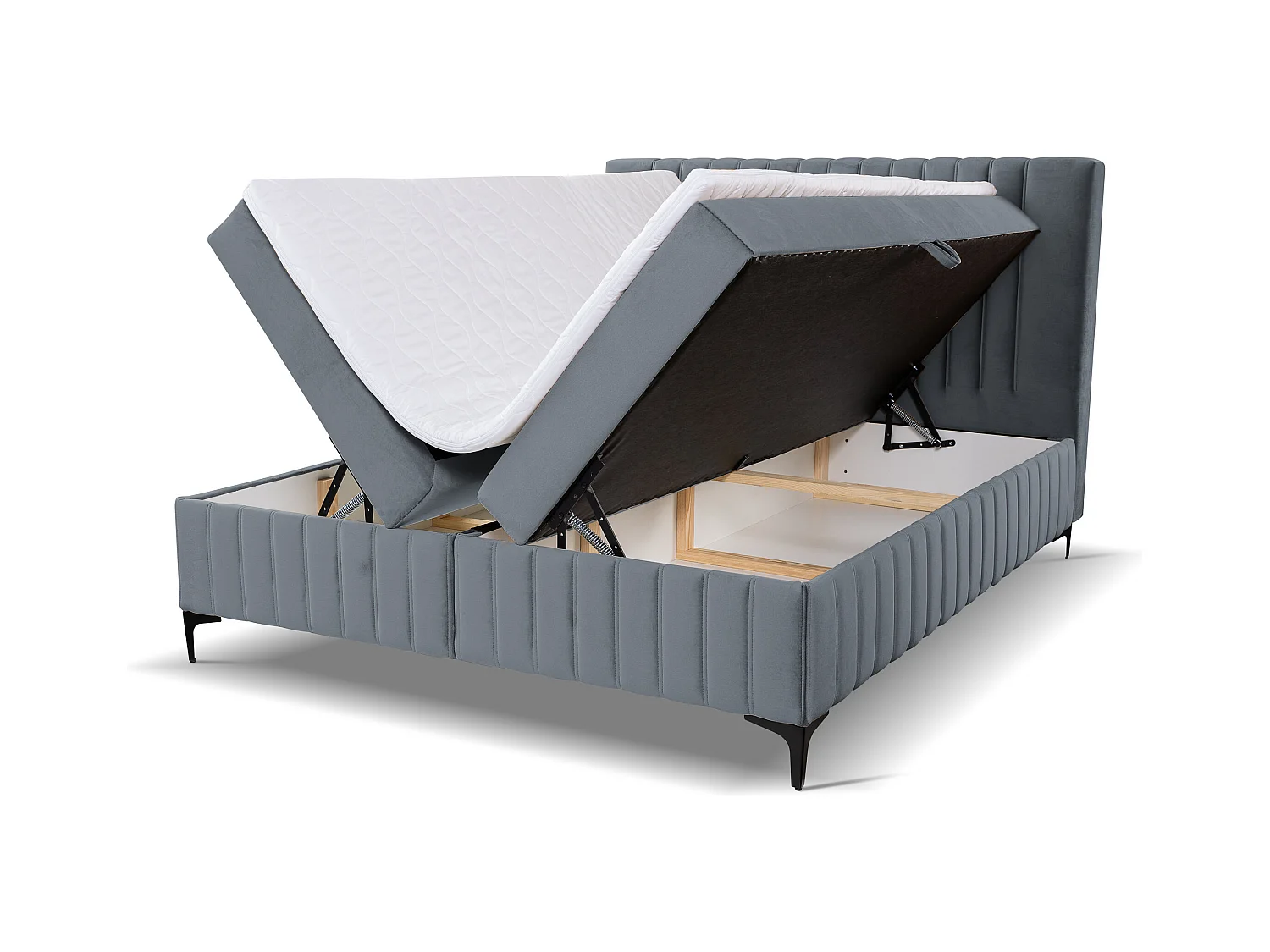 Lit boxspring QUANT avec 2 coffres de rangement, lit rembourré Dimensions: 180x200, couleur: gris, tissu velours