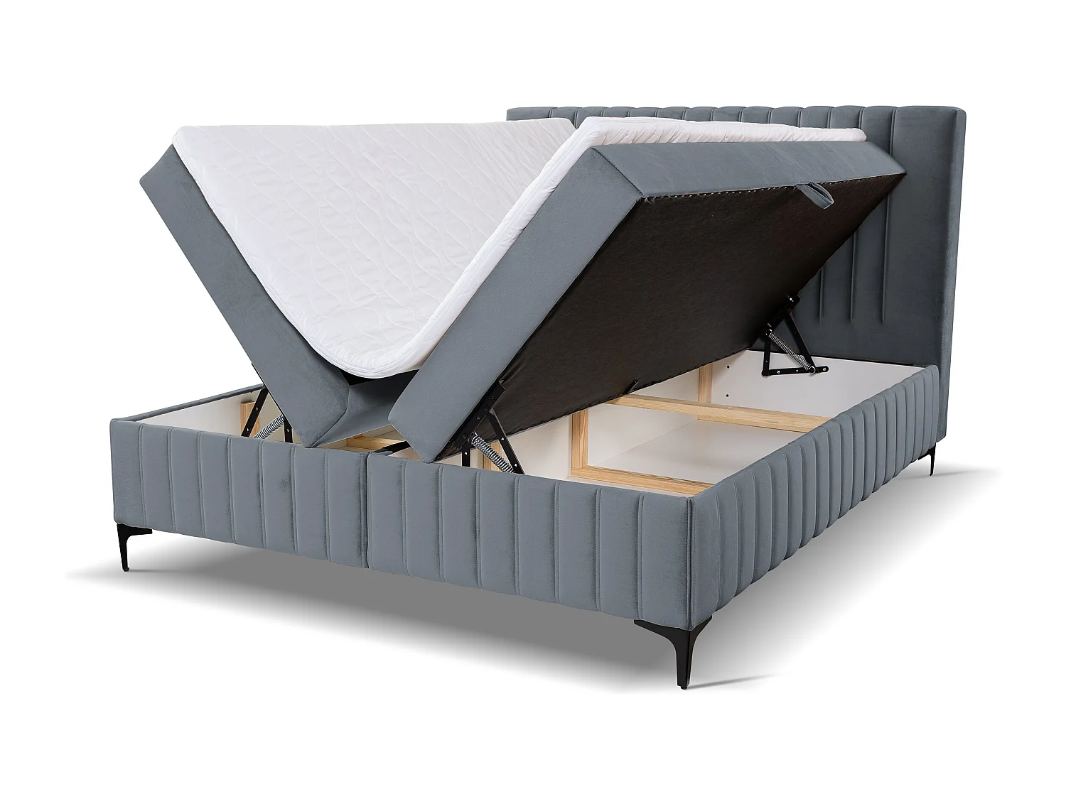 Lit boxspring QUANT avec 2 coffres de rangement, lit rembourré Dimensions: 180x200, couleur: gris, tissu velours
