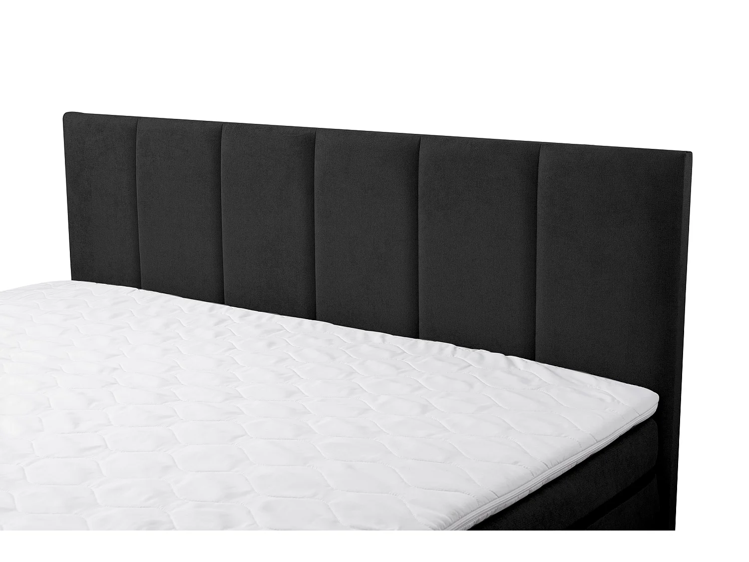 Lit boxspring Paris, lit rembourré Dimensions : 180x200 cm, couleur : noir, tissu velours, lit double avec matelas Bonell H3 et surmatelas inclus