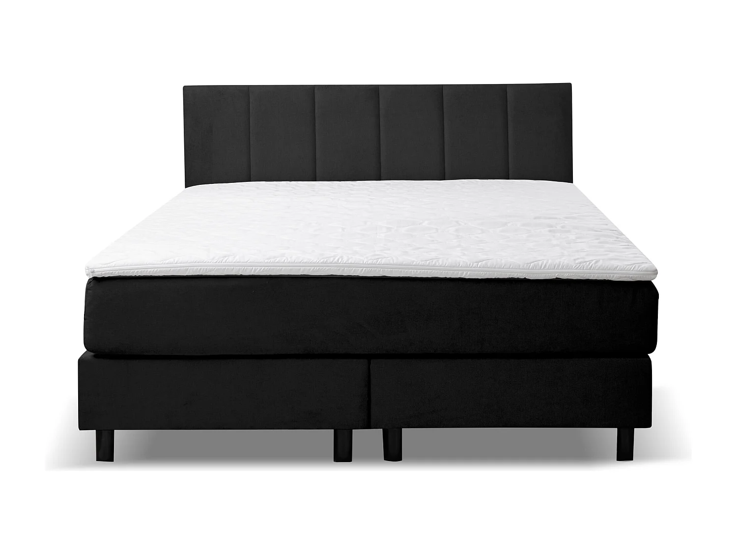 Lit boxspring Paris, lit rembourré Dimensions : 180x200 cm, couleur : noir, tissu velours, lit double avec matelas Bonell H3 et surmatelas inclus