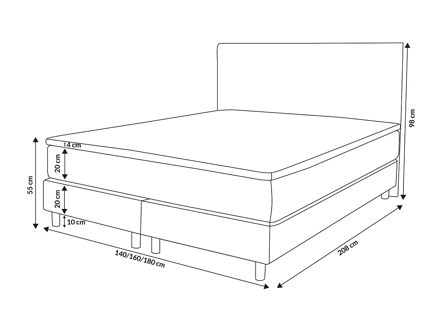 Lit boxspring BOSS, lit rembourré Dimensions : 160x200 cm, couleur : gris, tissu velours, lit double avec matelas Bonell H3 et surmatelas inclus
