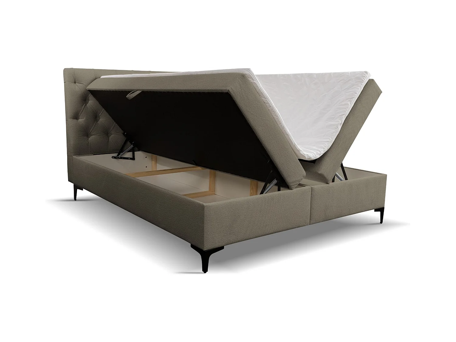 Lit boxspring Calipso avec 2 coffres de rangement, lit rembourré Dimensions: 140x200, couleur: marron, tissu velours
