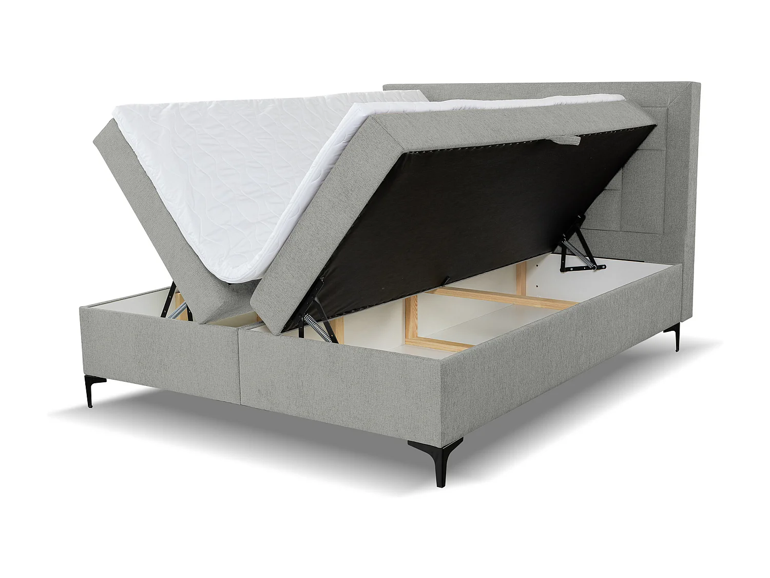 Lit boxspring VENEZIA avec 2 coffres de rangement, lit rembourré Dimensions: 160x200 cm, couleur: gris, tissu velours