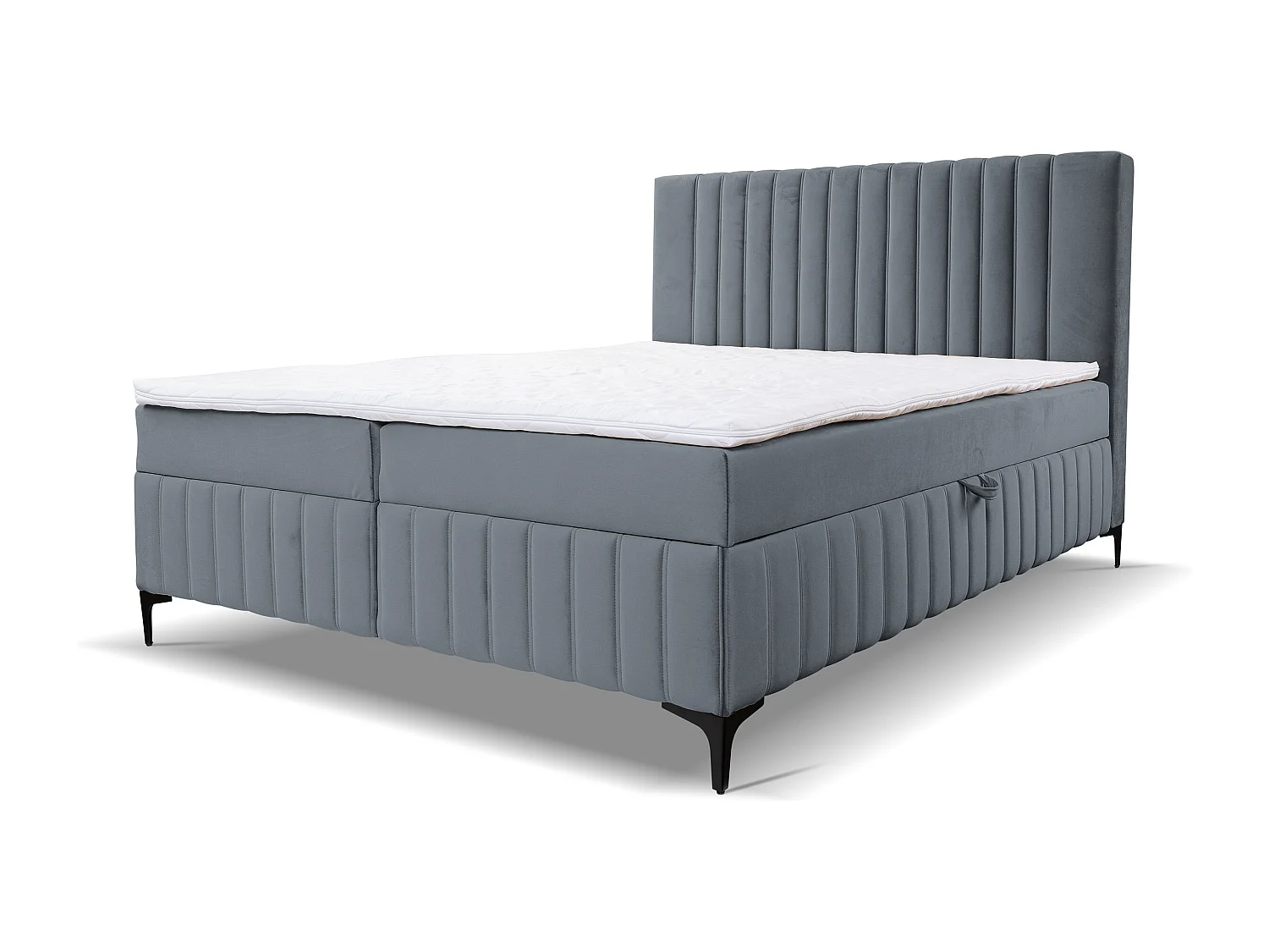 Lit boxspring QUANT avec 2 coffres de rangement, lit rembourré Dimensions: 160x200, couleur: gris, tissu velours