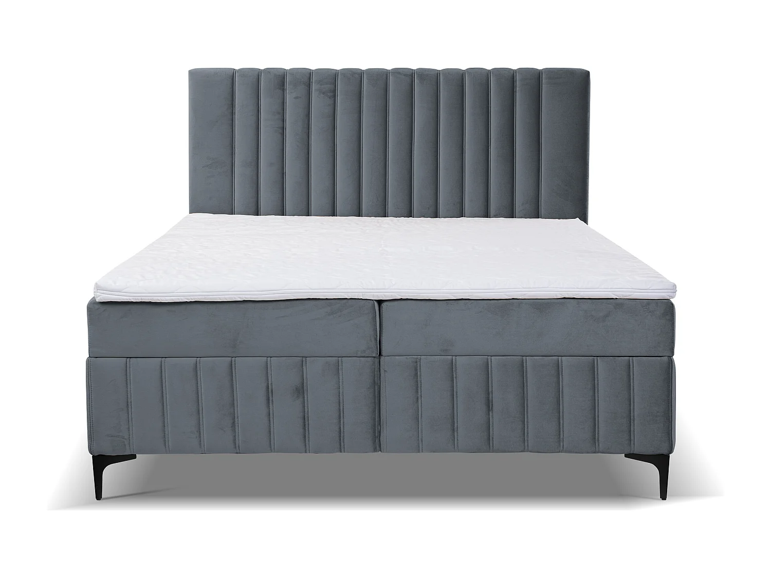 Lit boxspring QUANT avec 2 coffres de rangement, lit rembourré Dimensions: 160x200, couleur: gris, tissu velours