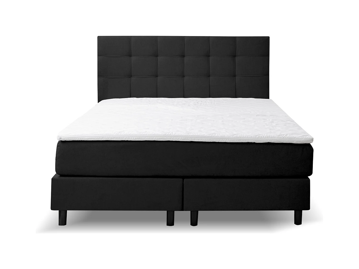 Lit boxspring BOSS, lit rembourré Dimensions : 180 x 200 cm, couleur : noir, tissu velours, lit double avec matelas Bonell H3 et surmatelas inclus