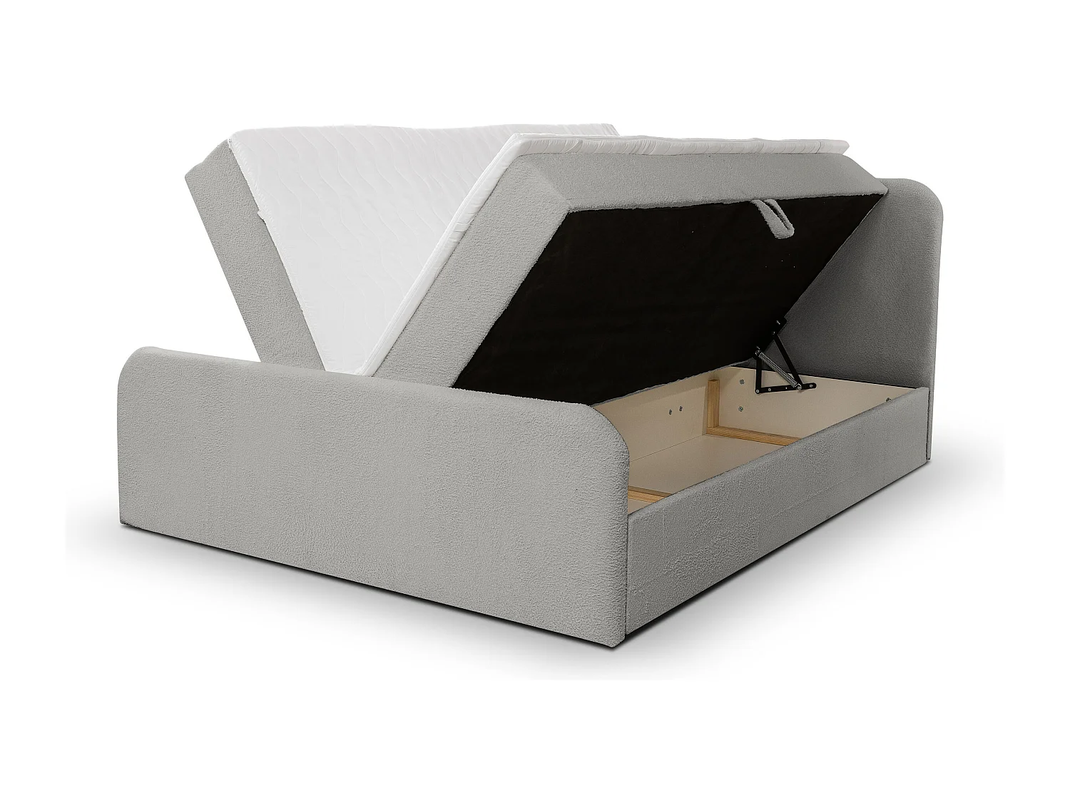 Lit boxspring LAMBI avec 2 coffres de rangement, lit rembourré Dimensions: 160x200, couleur: gris, tissu bouclé