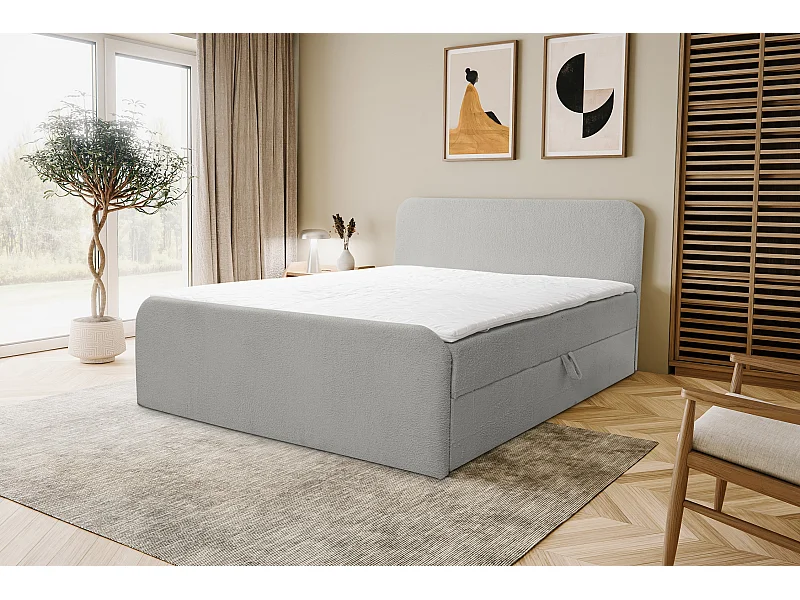 Lit boxspring LAMBI avec 2 coffres de rangement, lit rembourré Dimensions: 160x200, couleur: gris, tissu bouclé