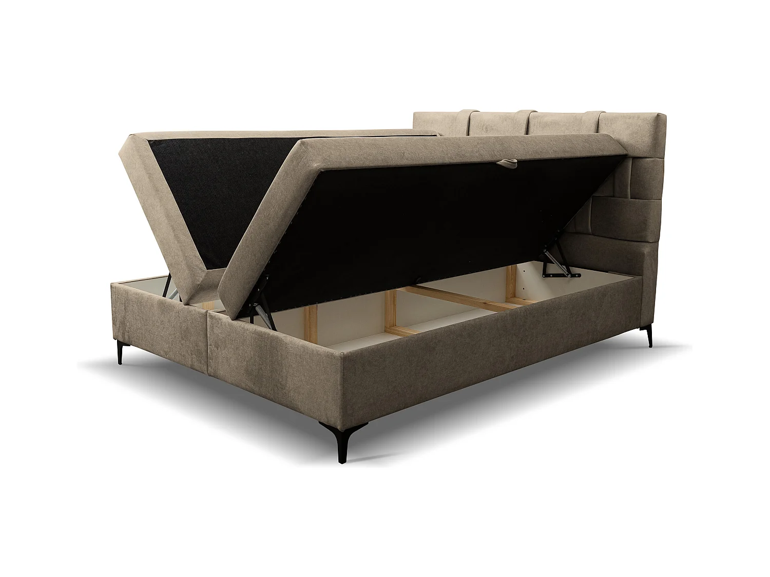 Lit boxspring Charlotte avec 2 coffres de rangement, lit rembourré Dimensions: 180 x 200 cm, couleur: marron, tissu velours