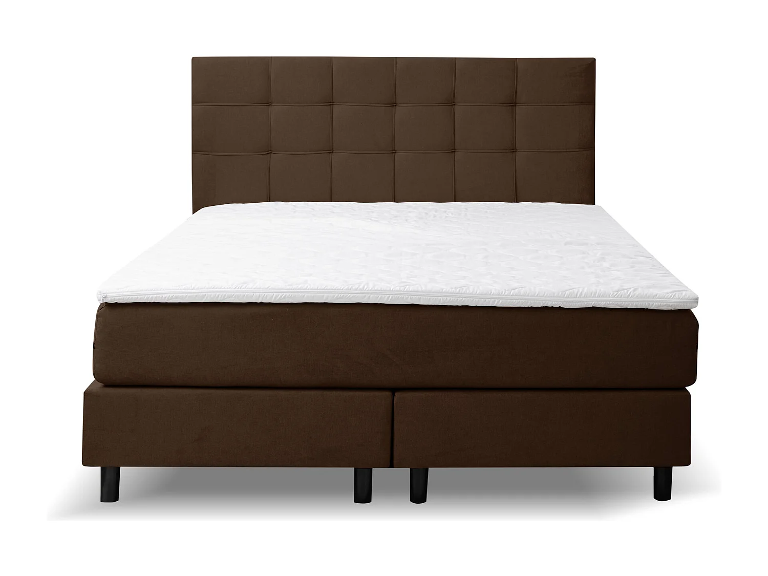 Lit boxspring BOSS, lit rembourré Dimensions : 140x200 cm, couleur : marron, tissu velours, lit double avec matelas Bonell H3 et surmatelas inclus