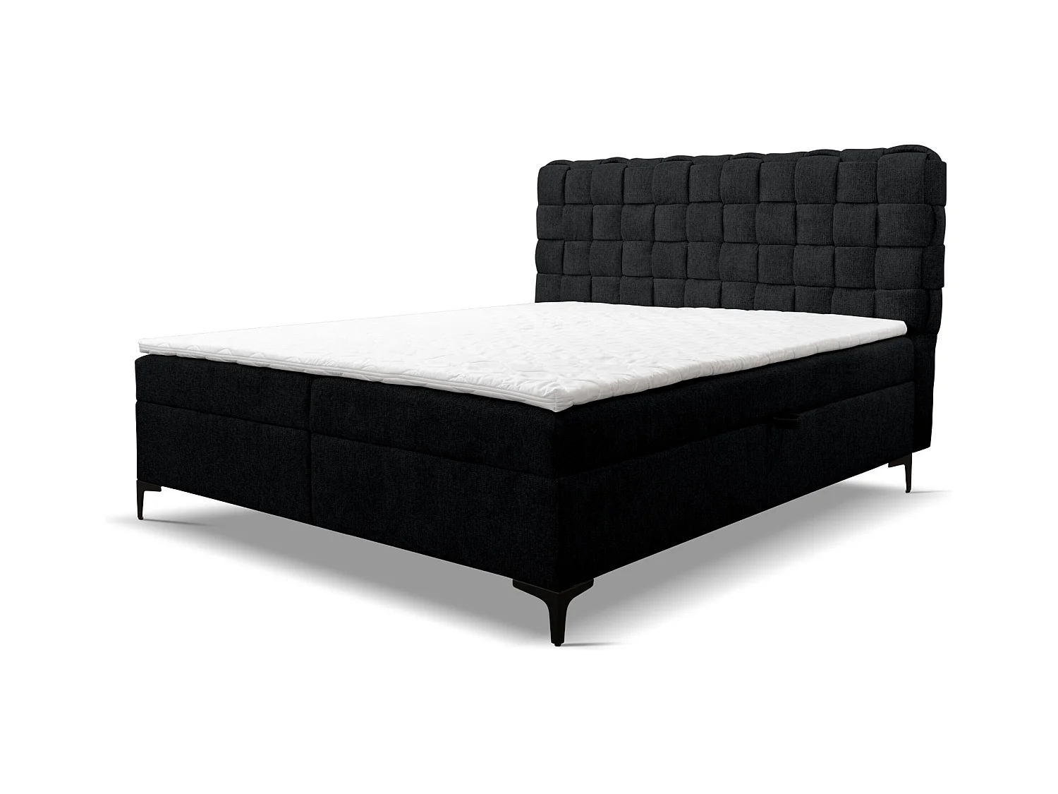 Lit boxspring Roma avec 2 coffres de rangement, lit rembourré Dimensions: 160x200, couleur: noir, tissu velours