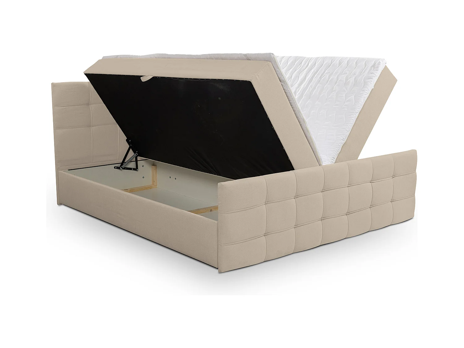 Lit boxspring NATALIE avec 2 coffres de rangement, lit rembourré Dimensions: 180x200, couleur: beige, tissu velours