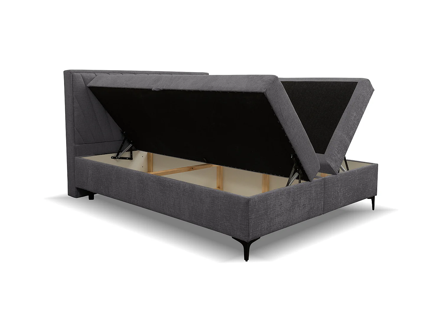 Lit boxspring Cimone avec 2 coffres de rangement, lit rembourré Dimensions: 180x200 cm, couleur: gris foncé, tissu velours