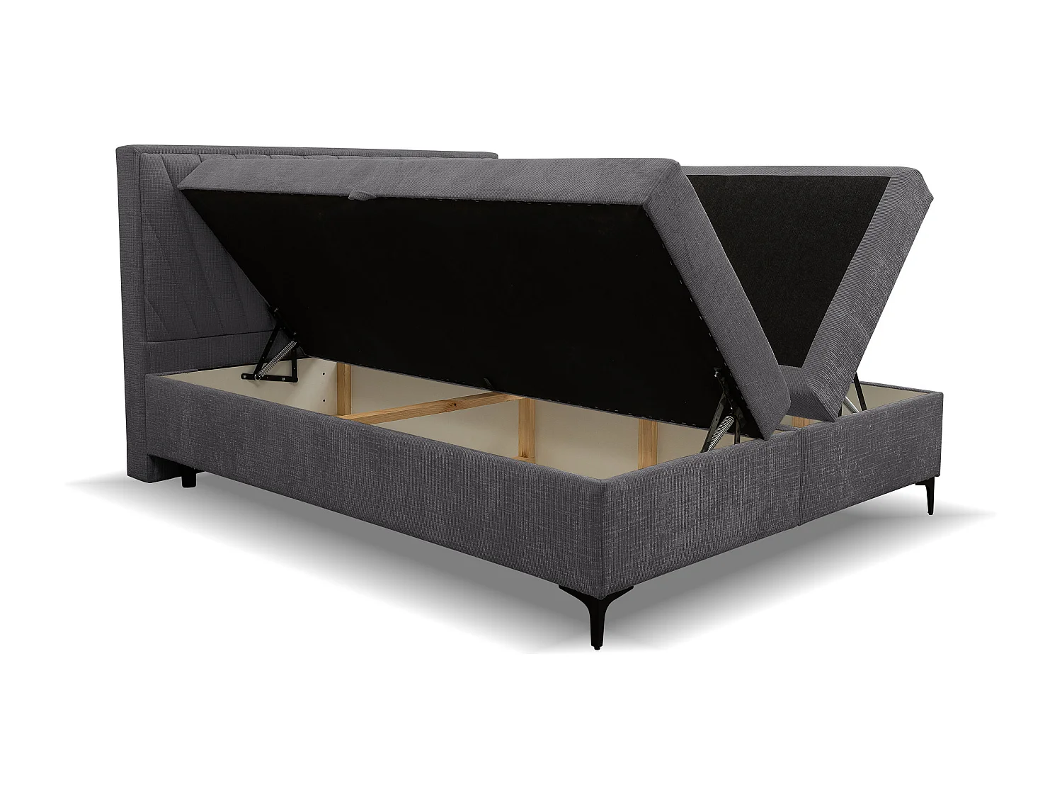 Lit boxspring Cimone avec 2 coffres de rangement, lit rembourré Dimensions: 180x200 cm, couleur: gris foncé, tissu velours