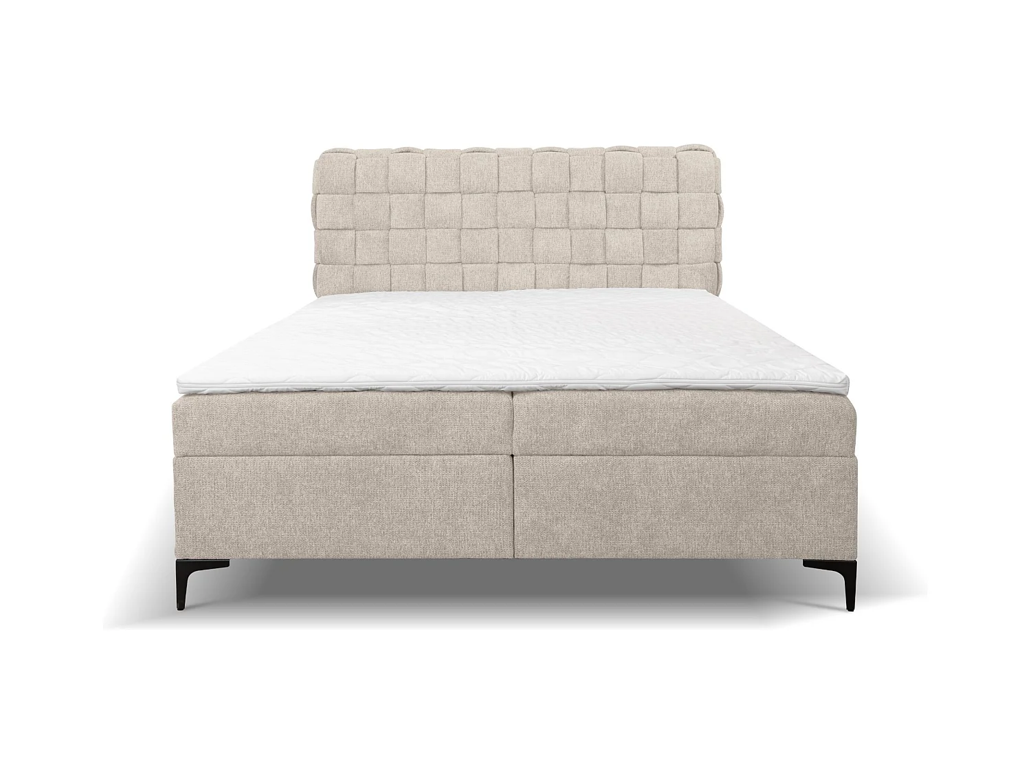 Lit boxspring Roma avec 2 coffres de rangement, lit rembourré Dimensions: 140x200, couleur: beige, tissu velours