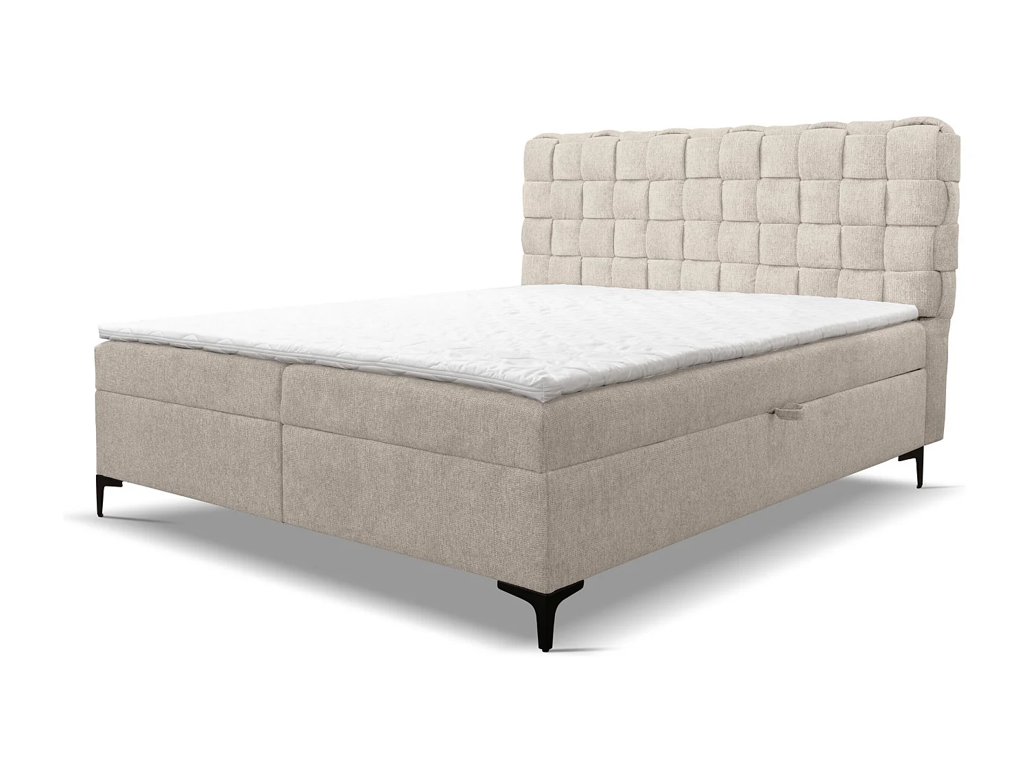 Lit boxspring Roma avec 2 coffres de rangement, lit rembourré Dimensions: 140x200, couleur: beige, tissu velours
