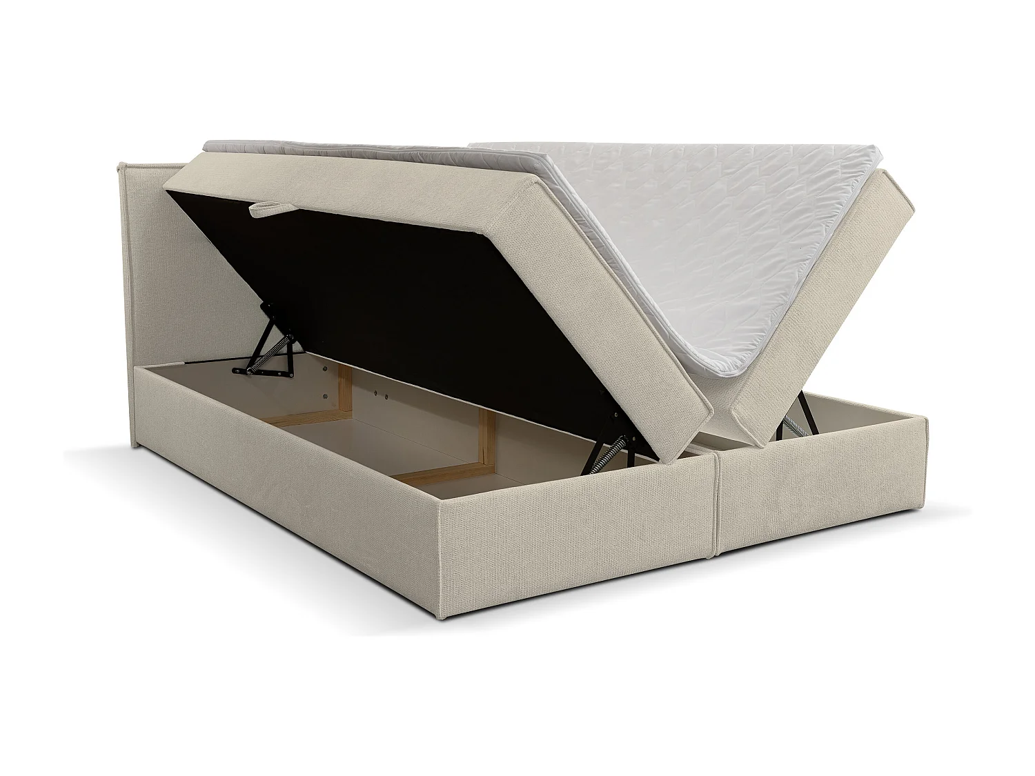 Lit boxspring Calido avec 2 coffres de rangement, lit rembourré Dimensions: 140x200, couleur: beige, tissu structuré