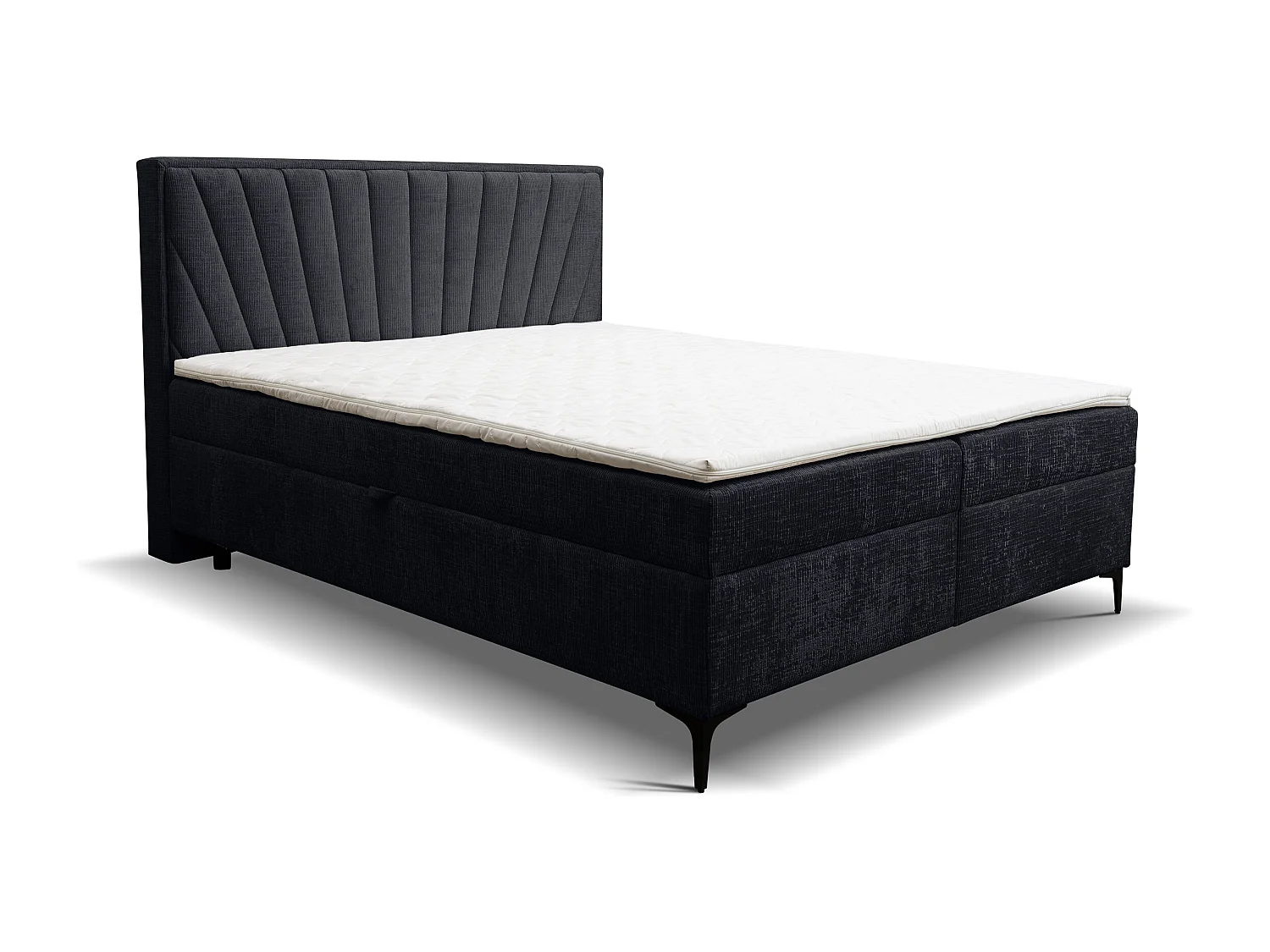Lit boxspring Cimone avec 2 coffres de rangement, lit rembourré Dimensions: 140x200 cm, couleur: noir, tissu velours