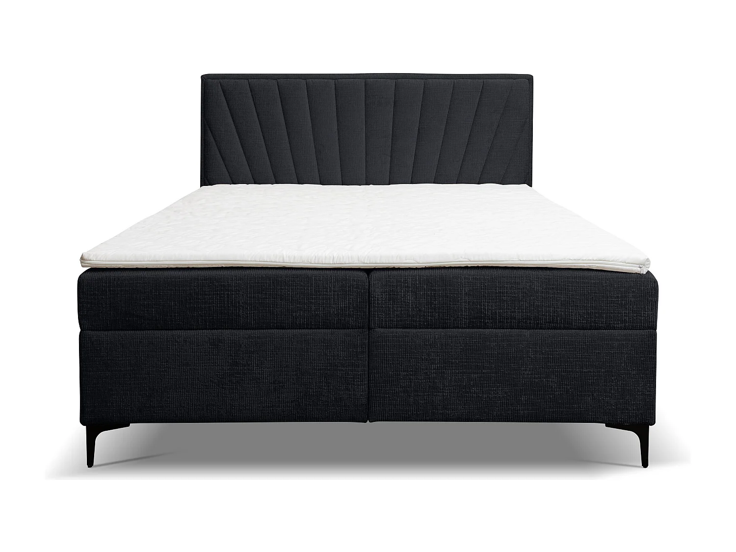 Lit boxspring Cimone avec 2 coffres de rangement, lit rembourré Dimensions: 140x200 cm, couleur: noir, tissu velours