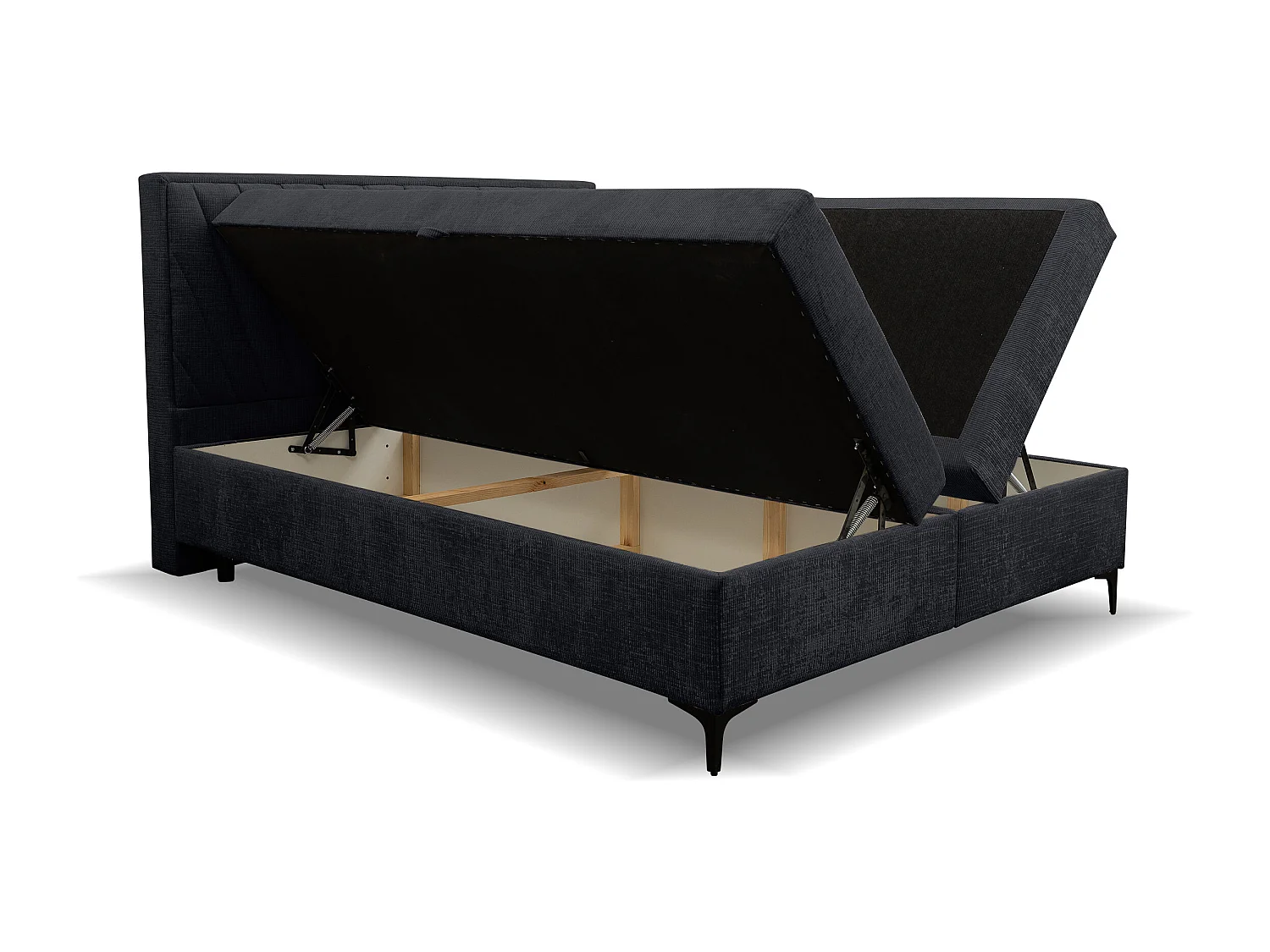 Lit boxspring Cimone avec 2 coffres de rangement, lit rembourré Dimensions: 140x200 cm, couleur: noir, tissu velours