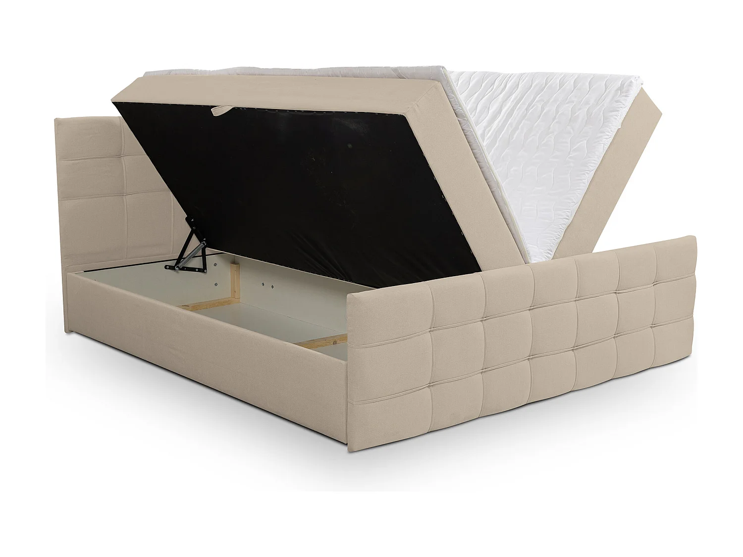 Lit boxspring NATALIE avec 2 coffres de rangement, lit rembourré Dimensions: 160x200, couleur: beige, tissu velours