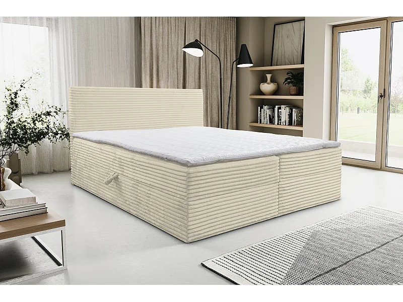 Lit boxspring Tilly avec 2 coffres de rangement, lit rembourré Dimensions: 180x200, couleur: beige, tissu cordé