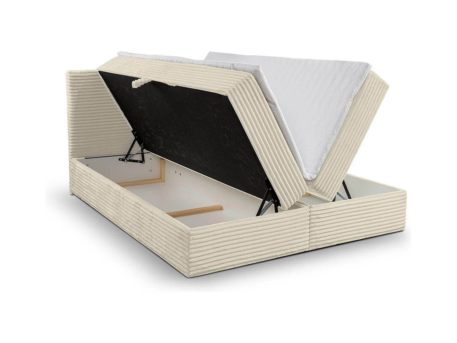 Lit boxspring Tilly avec 2 coffres de rangement, lit rembourré Dimensions: 180x200, couleur: beige, tissu cordé