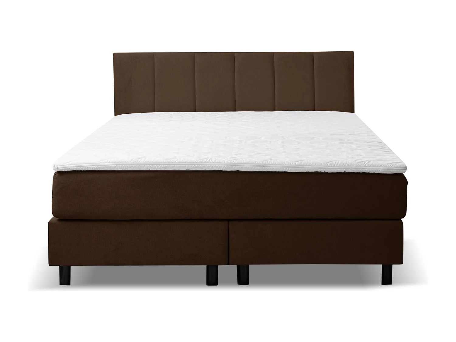 Lit boxspring Paris, lit rembourré Dimensions : 140x200 cm, couleur : marron, tissu velours, lit double avec matelas Bonell H3 et surmatelas inclus