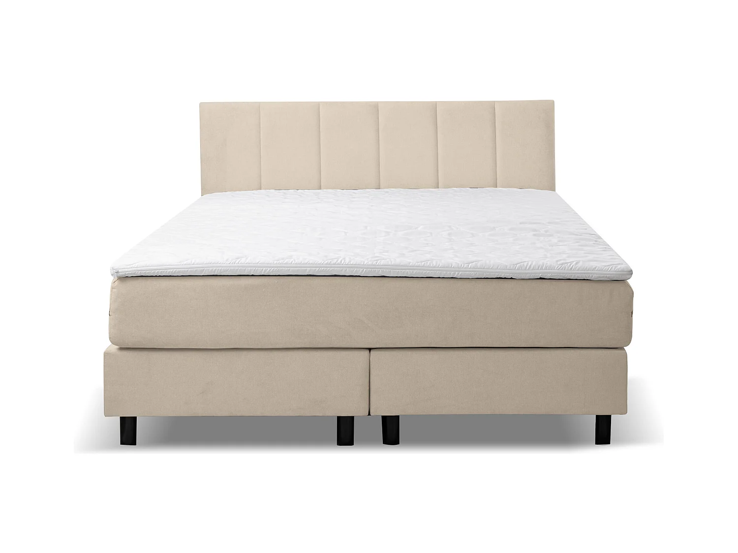 Lit boxspring Paris, lit rembourré Dimensions : 180 x 200 cm, couleur : beige, tissu velours, lit double avec matelas Bonell H3 et surmatelas inclus