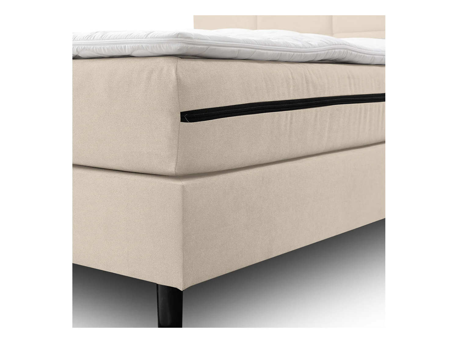 Lit boxspring Paris, lit rembourré Dimensions : 180 x 200 cm, couleur : beige, tissu velours, lit double avec matelas Bonell H3 et surmatelas inclus