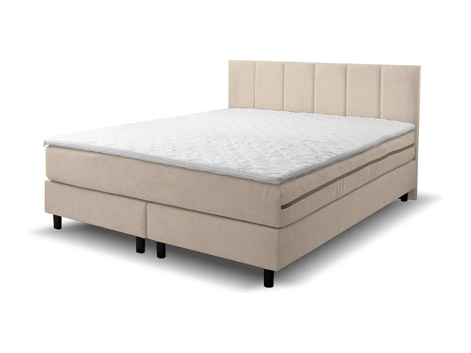 Lit boxspring Paris, lit rembourré Dimensions : 180 x 200 cm, couleur : beige, tissu velours, lit double avec matelas Bonell H3 et surmatelas inclus