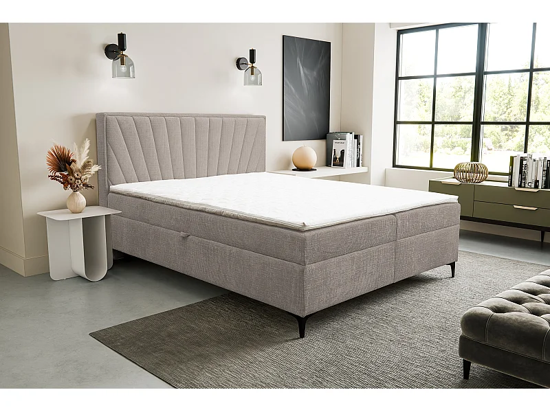 Lit boxspring Cimone avec 2 coffres de rangement, lit rembourré Dimensions: 180x200 cm, couleur: marron clair, tissu velours