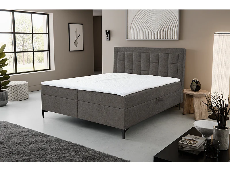 Lit boxspring VENEZIA avec 2 tiroirs de rangement, lit rembourré Dimensions: 180x200 cm, couleur: gris foncé, tissu velours