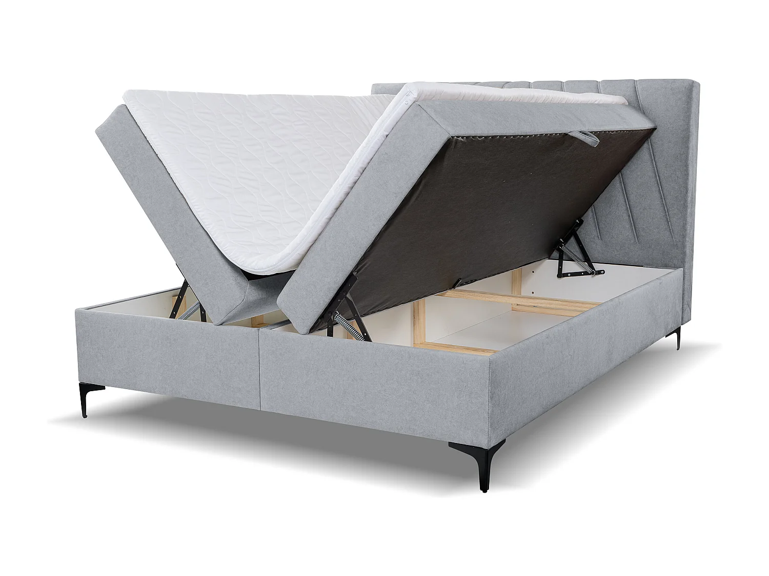 Lit boxspring CAPRI avec 2 coffres de rangement, lit rembourré Dimensions: 160x200 cm, couleur: gris, tissu velours