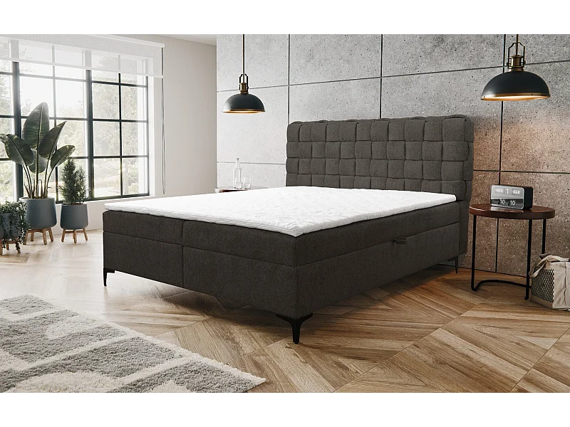 Lit boxspring Roma avec 2 tiroirs de rangement, lit rembourré Dimensions: 160x200, couleur: gris foncé, tissu velours