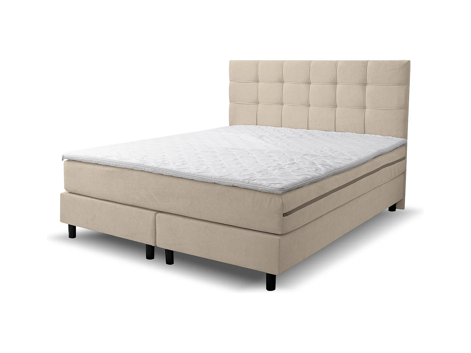 Lit boxspring BOSS, lit rembourré Dimensions : 140x200 cm, couleur : beige, tissu velours, lit double avec matelas Bonell H3 et surmatelas inclus