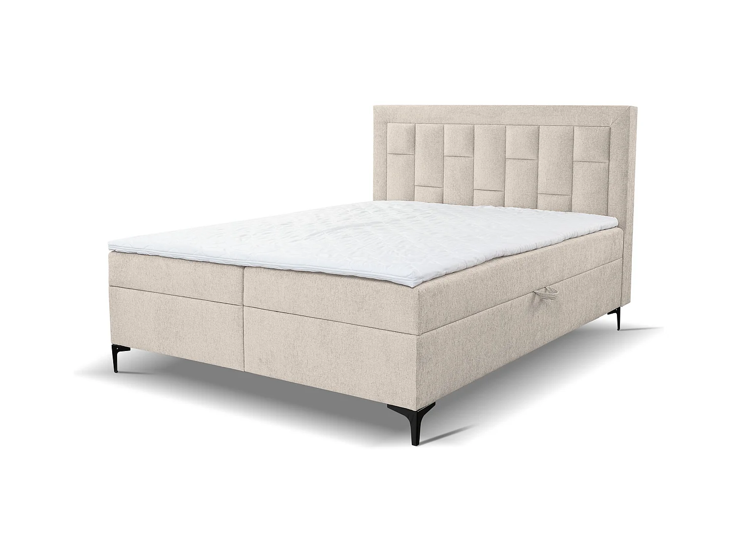 Lit boxspring VENEZIA avec 2 tiroirs de rangement, lit rembourré Dimensions: 180x200 cm, couleur: beige, tissu velours