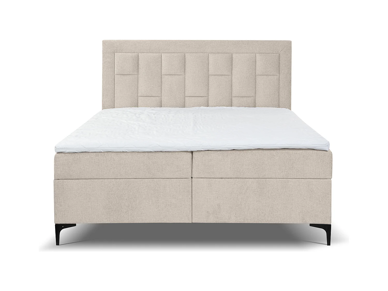 Lit boxspring VENEZIA avec 2 tiroirs de rangement, lit rembourré Dimensions: 180x200 cm, couleur: beige, tissu velours
