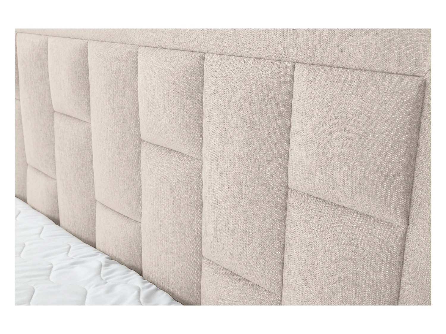Lit boxspring VENEZIA avec 2 tiroirs de rangement, lit rembourré Dimensions: 180x200 cm, couleur: beige, tissu velours